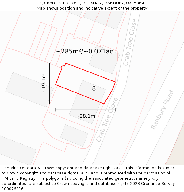 8, CRAB TREE CLOSE, BLOXHAM, BANBURY, OX15 4SE: Plot and title map