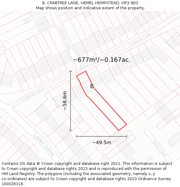 8, CRABTREE LANE, HEMEL HEMPSTEAD, HP3 9EG: Plot and title map