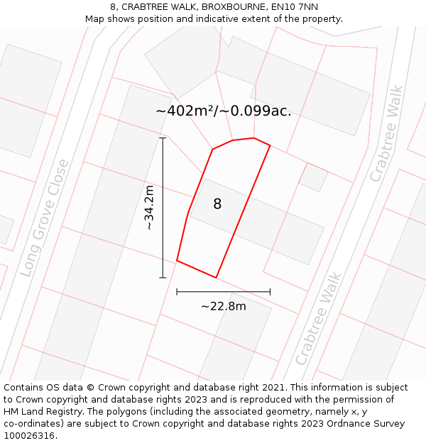 8, CRABTREE WALK, BROXBOURNE, EN10 7NN: Plot and title map