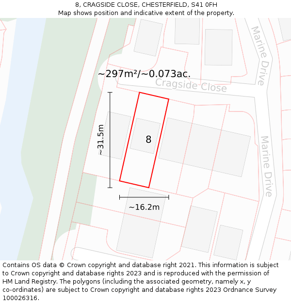 8, CRAGSIDE CLOSE, CHESTERFIELD, S41 0FH: Plot and title map