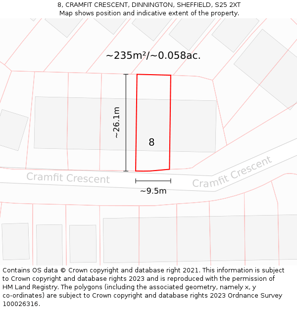 8, CRAMFIT CRESCENT, DINNINGTON, SHEFFIELD, S25 2XT: Plot and title map