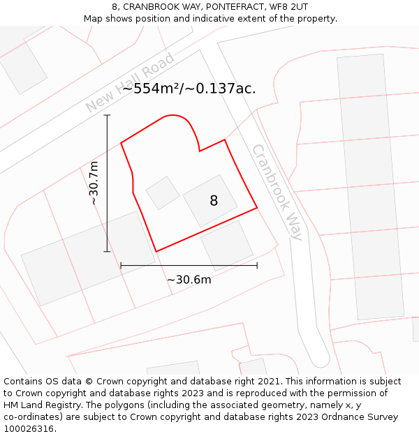 8, CRANBROOK WAY, PONTEFRACT, WF8 2UT: Plot and title map