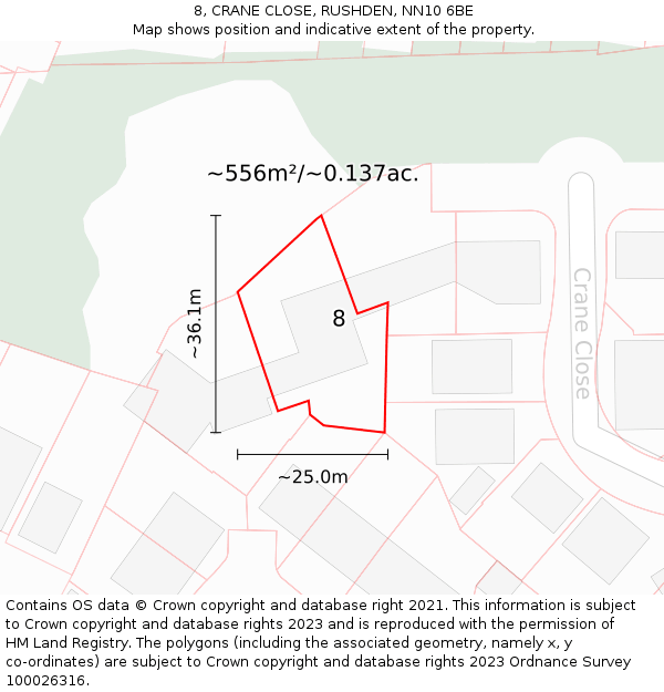 8, CRANE CLOSE, RUSHDEN, NN10 6BE: Plot and title map