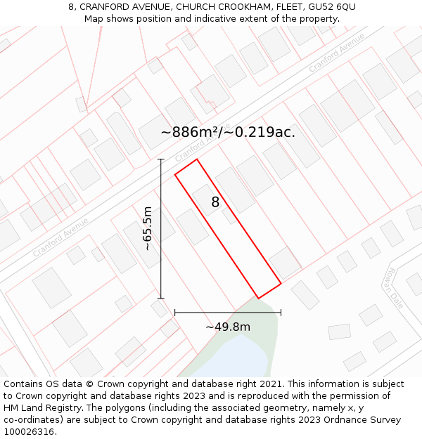 8, CRANFORD AVENUE, CHURCH CROOKHAM, FLEET, GU52 6QU: Plot and title map