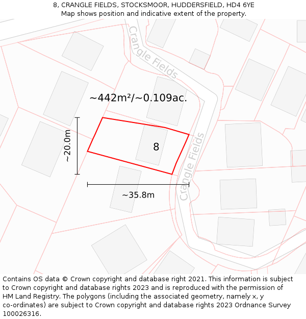 8, CRANGLE FIELDS, STOCKSMOOR, HUDDERSFIELD, HD4 6YE: Plot and title map