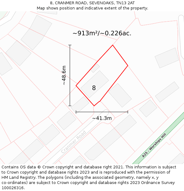 8, CRANMER ROAD, SEVENOAKS, TN13 2AT: Plot and title map