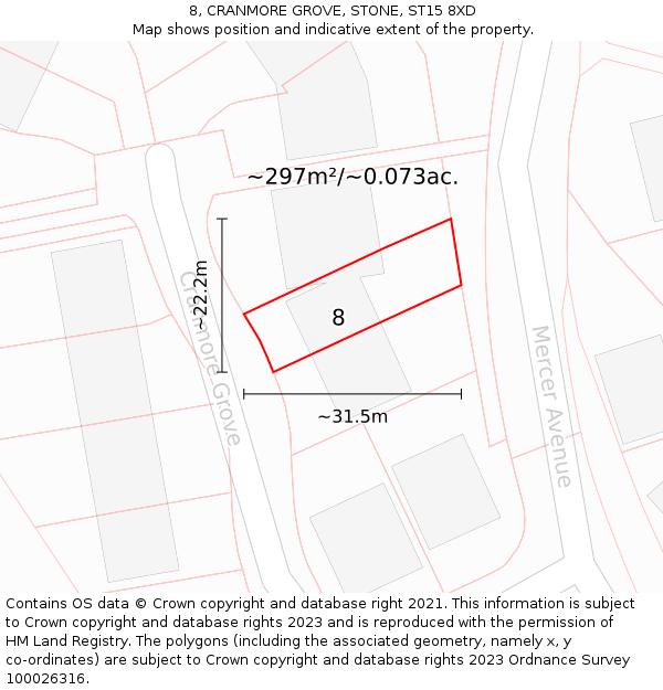 8, CRANMORE GROVE, STONE, ST15 8XD: Plot and title map