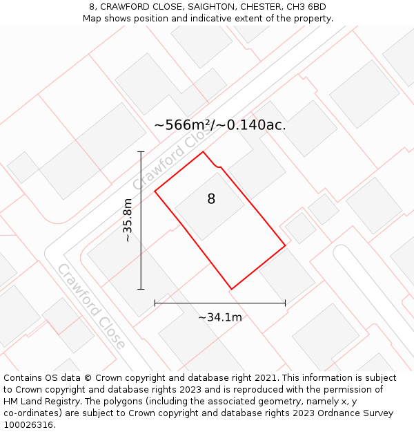8, CRAWFORD CLOSE, SAIGHTON, CHESTER, CH3 6BD: Plot and title map