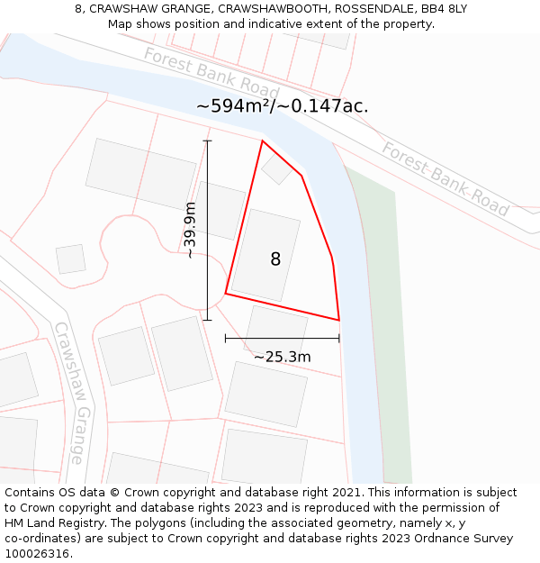 8, CRAWSHAW GRANGE, CRAWSHAWBOOTH, ROSSENDALE, BB4 8LY: Plot and title map