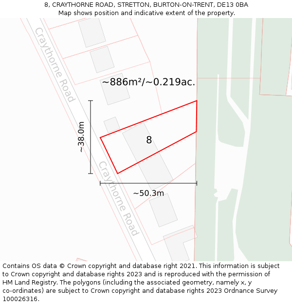 8, CRAYTHORNE ROAD, STRETTON, BURTON-ON-TRENT, DE13 0BA: Plot and title map