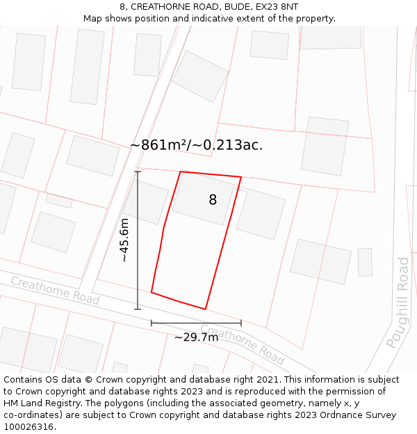 8, CREATHORNE ROAD, BUDE, EX23 8NT: Plot and title map