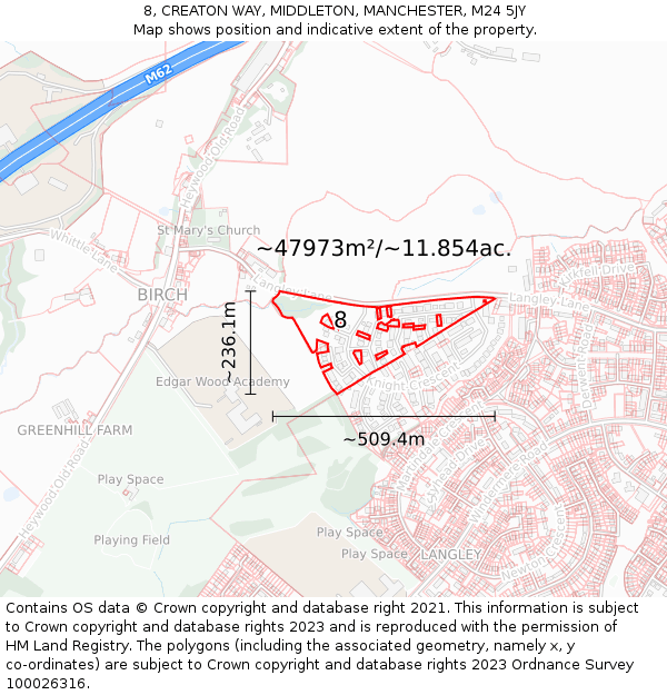 8, CREATON WAY, MIDDLETON, MANCHESTER, M24 5JY: Plot and title map