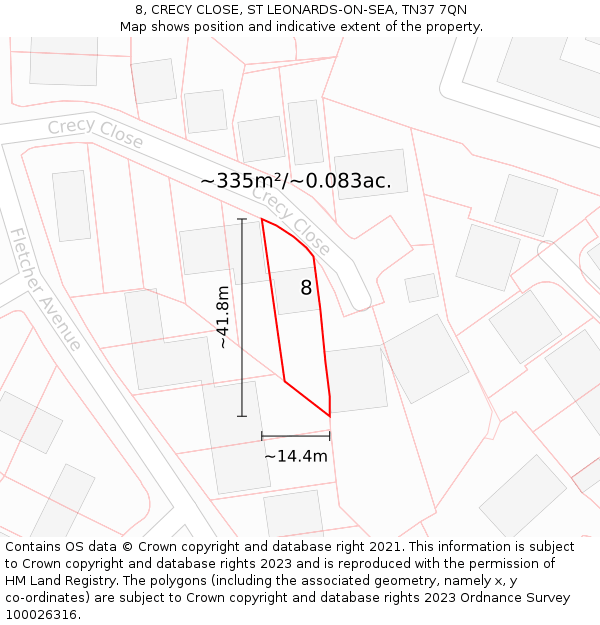 8, CRECY CLOSE, ST LEONARDS-ON-SEA, TN37 7QN: Plot and title map