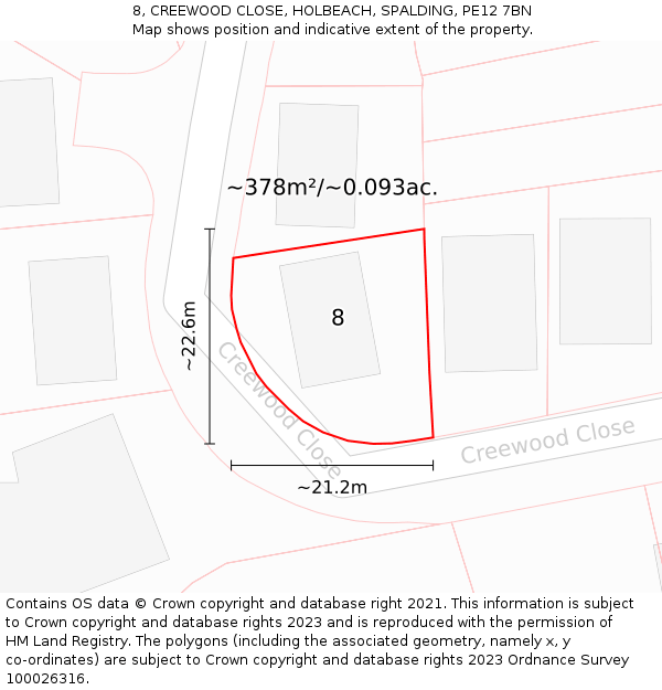 8, CREEWOOD CLOSE, HOLBEACH, SPALDING, PE12 7BN: Plot and title map