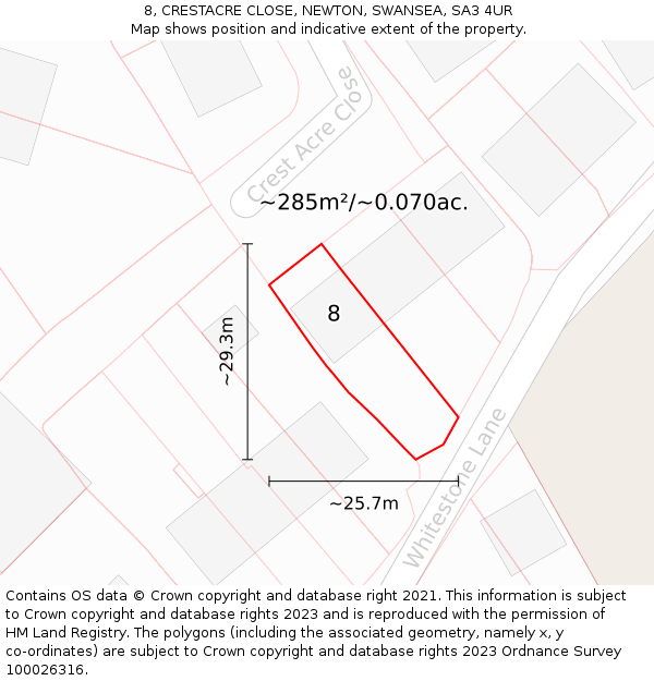 8, CRESTACRE CLOSE, NEWTON, SWANSEA, SA3 4UR: Plot and title map