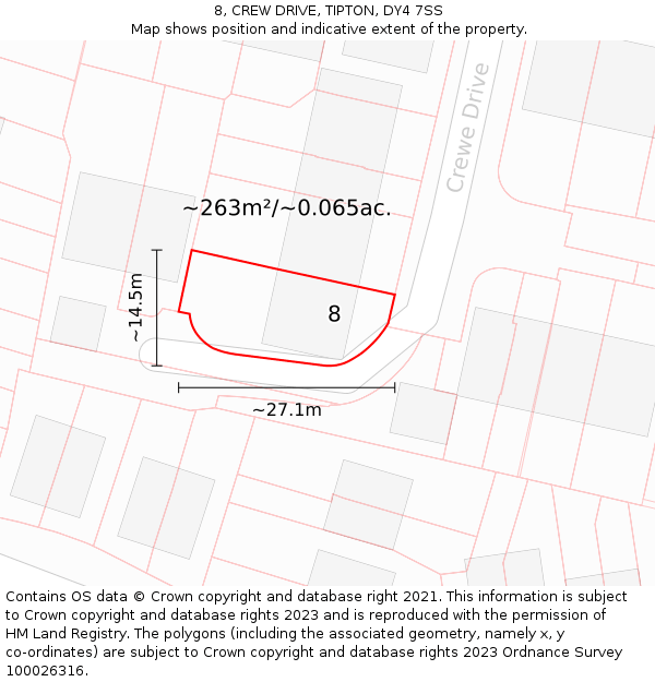 8, CREW DRIVE, TIPTON, DY4 7SS: Plot and title map
