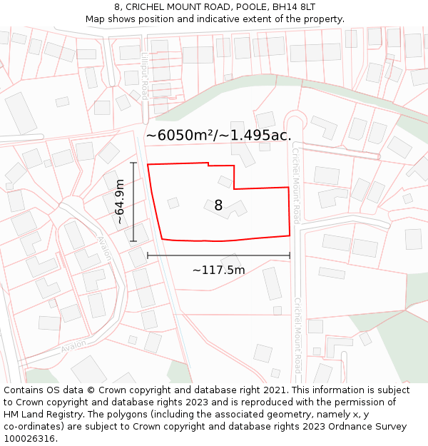8, CRICHEL MOUNT ROAD, POOLE, BH14 8LT: Plot and title map