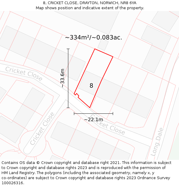 8, CRICKET CLOSE, DRAYTON, NORWICH, NR8 6YA: Plot and title map