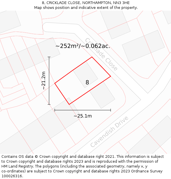 8, CRICKLADE CLOSE, NORTHAMPTON, NN3 3HE: Plot and title map
