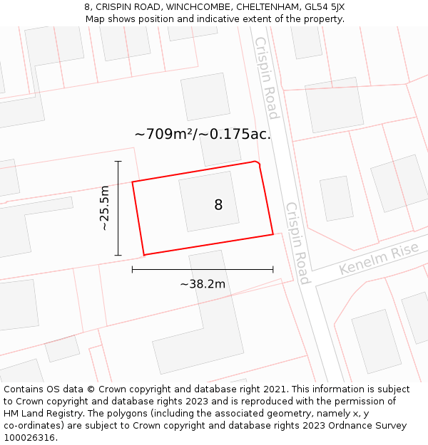 8, CRISPIN ROAD, WINCHCOMBE, CHELTENHAM, GL54 5JX: Plot and title map