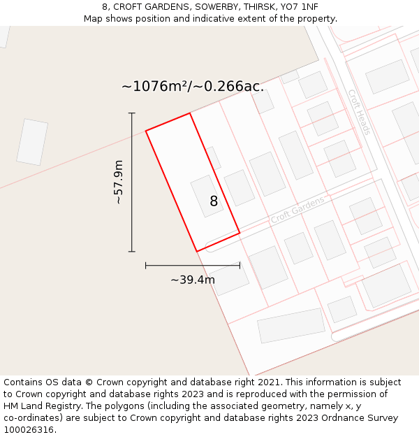 8, CROFT GARDENS, SOWERBY, THIRSK, YO7 1NF: Plot and title map