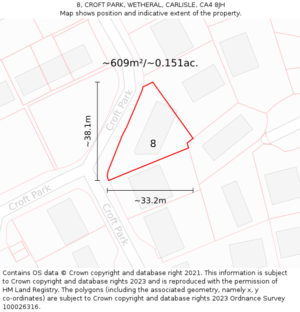 8, CROFT PARK, WETHERAL, CARLISLE, CA4 8JH: Plot and title map