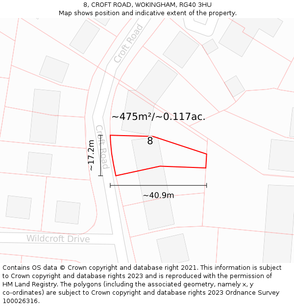 8, CROFT ROAD, WOKINGHAM, RG40 3HU: Plot and title map