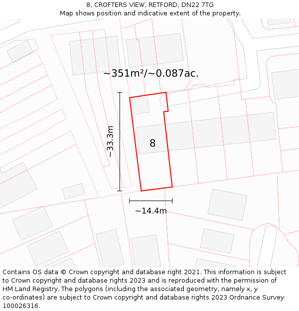 8, CROFTERS VIEW, RETFORD, DN22 7TG: Plot and title map