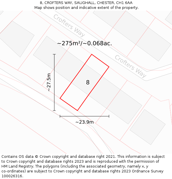 8, CROFTERS WAY, SAUGHALL, CHESTER, CH1 6AA: Plot and title map