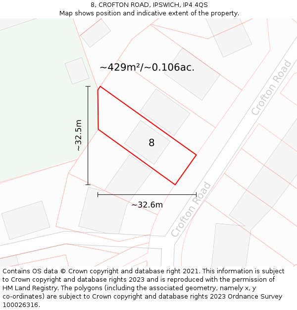 8, CROFTON ROAD, IPSWICH, IP4 4QS: Plot and title map