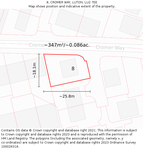 8, CROMER WAY, LUTON, LU2 7EE: Plot and title map
