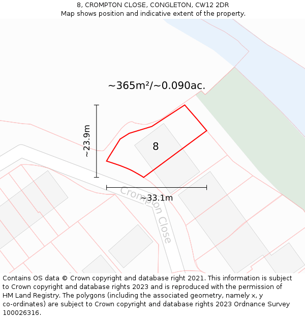 8, CROMPTON CLOSE, CONGLETON, CW12 2DR: Plot and title map