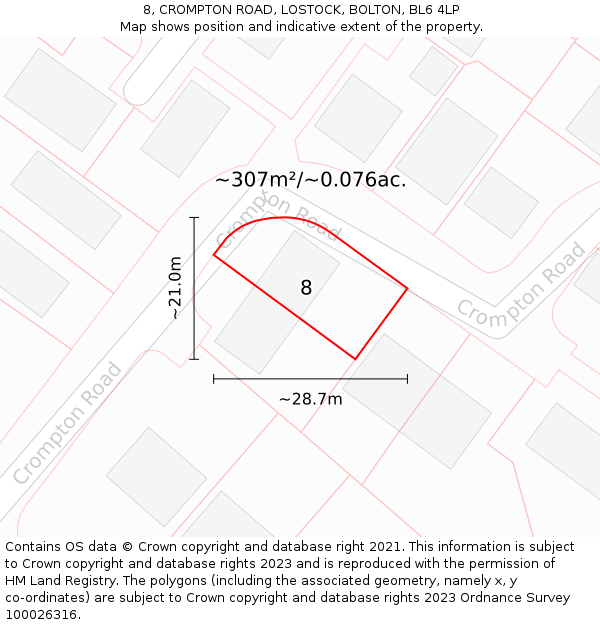 8, CROMPTON ROAD, LOSTOCK, BOLTON, BL6 4LP: Plot and title map