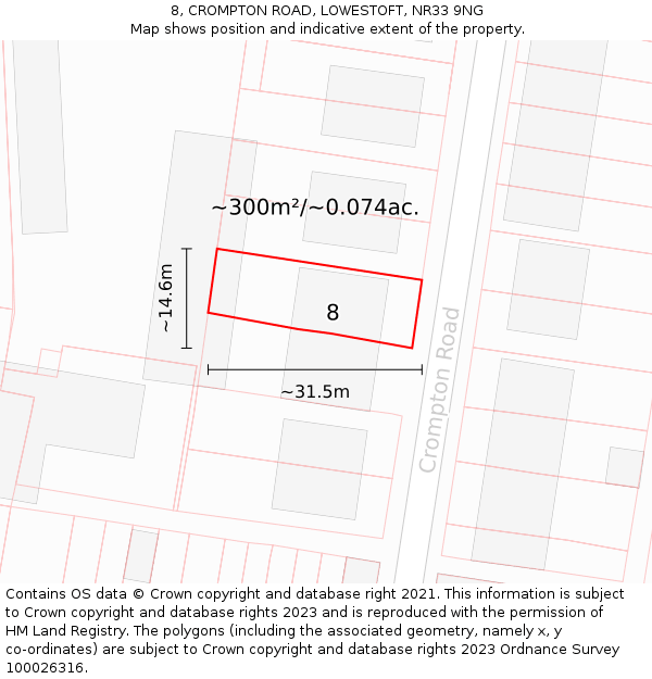 8, CROMPTON ROAD, LOWESTOFT, NR33 9NG: Plot and title map