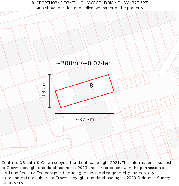8, CROPTHORNE DRIVE, HOLLYWOOD, BIRMINGHAM, B47 5PZ: Plot and title map