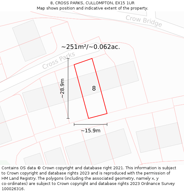 8, CROSS PARKS, CULLOMPTON, EX15 1UR: Plot and title map