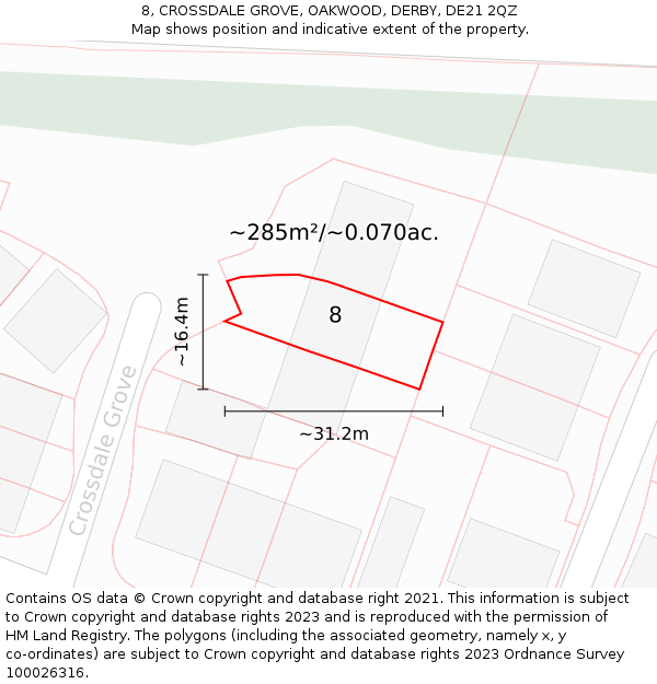 8, CROSSDALE GROVE, OAKWOOD, DERBY, DE21 2QZ: Plot and title map