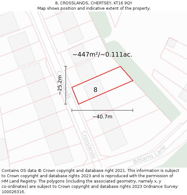 8, CROSSLANDS, CHERTSEY, KT16 9QY: Plot and title map
