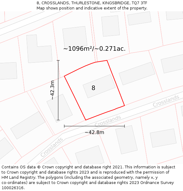 8, CROSSLANDS, THURLESTONE, KINGSBRIDGE, TQ7 3TF: Plot and title map