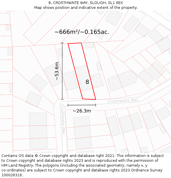8, CROSTHWAITE WAY, SLOUGH, SL1 6EX: Plot and title map
