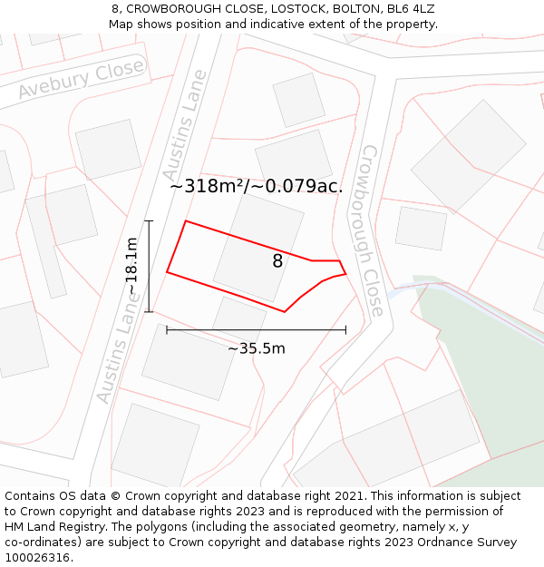 8, CROWBOROUGH CLOSE, LOSTOCK, BOLTON, BL6 4LZ: Plot and title map