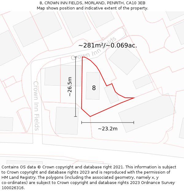 8, CROWN INN FIELDS, MORLAND, PENRITH, CA10 3EB: Plot and title map