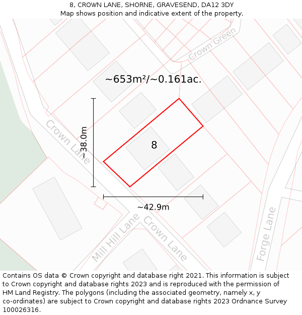8, CROWN LANE, SHORNE, GRAVESEND, DA12 3DY: Plot and title map