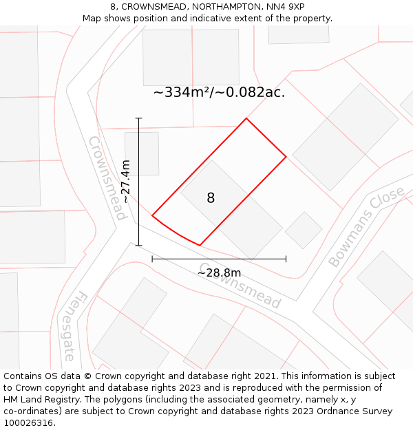 8, CROWNSMEAD, NORTHAMPTON, NN4 9XP: Plot and title map