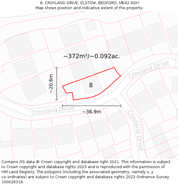 8, CROYLAND DRIVE, ELSTOW, BEDFORD, MK42 9GH: Plot and title map