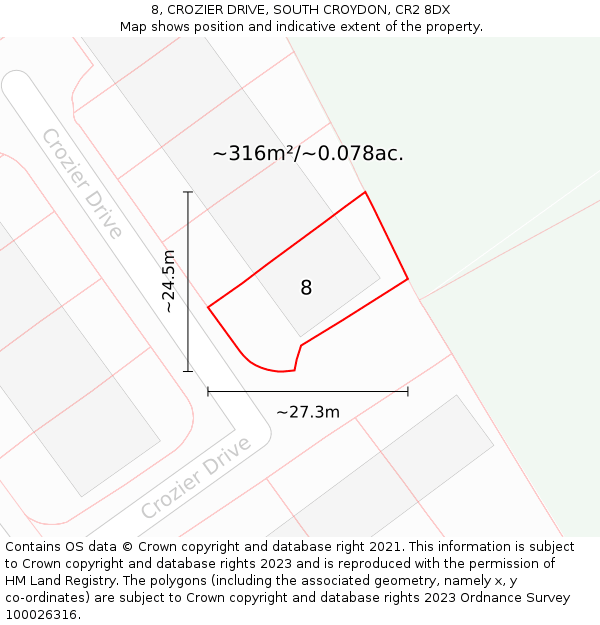 8, CROZIER DRIVE, SOUTH CROYDON, CR2 8DX: Plot and title map