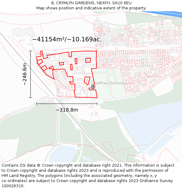 8, CRYMLYN GARDENS, NEATH, SA10 6EU: Plot and title map