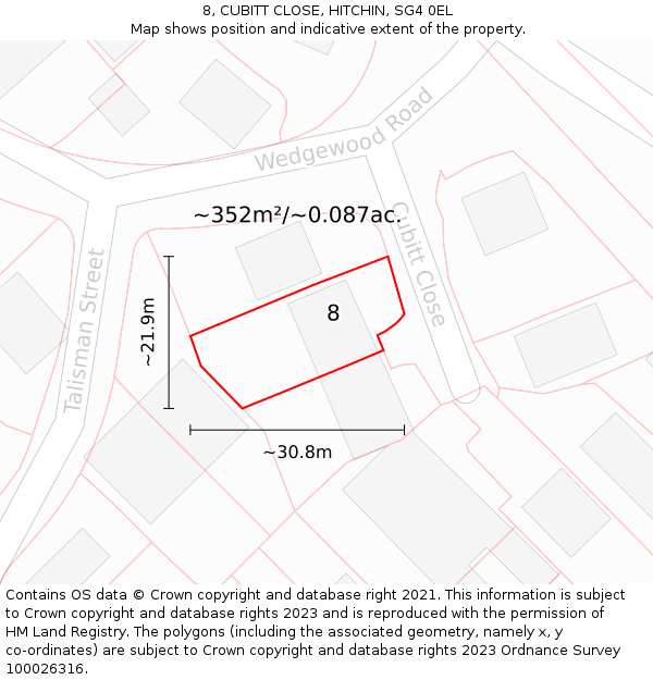 8, CUBITT CLOSE, HITCHIN, SG4 0EL: Plot and title map