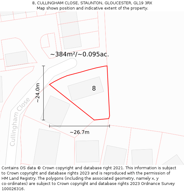 8, CULLINGHAM CLOSE, STAUNTON, GLOUCESTER, GL19 3RX: Plot and title map
