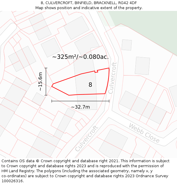 8, CULVERCROFT, BINFIELD, BRACKNELL, RG42 4DF: Plot and title map
